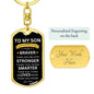 TO MY SON | REMEMBER WHO YOU ARE DOG TAG KEYCHAIN