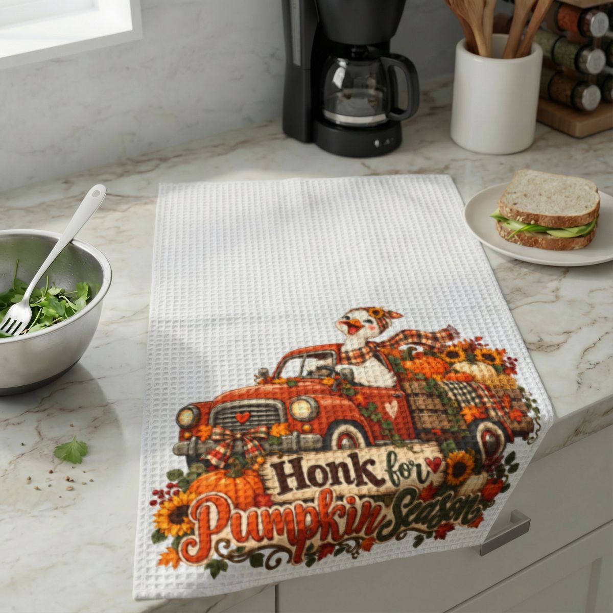 Honk for Pumpkin Season Waffle Weave Kitchen Hand Towel