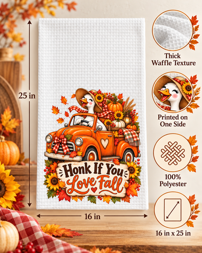 Honk If You Love Fall Waffle Weave Kitchen Hand Towel