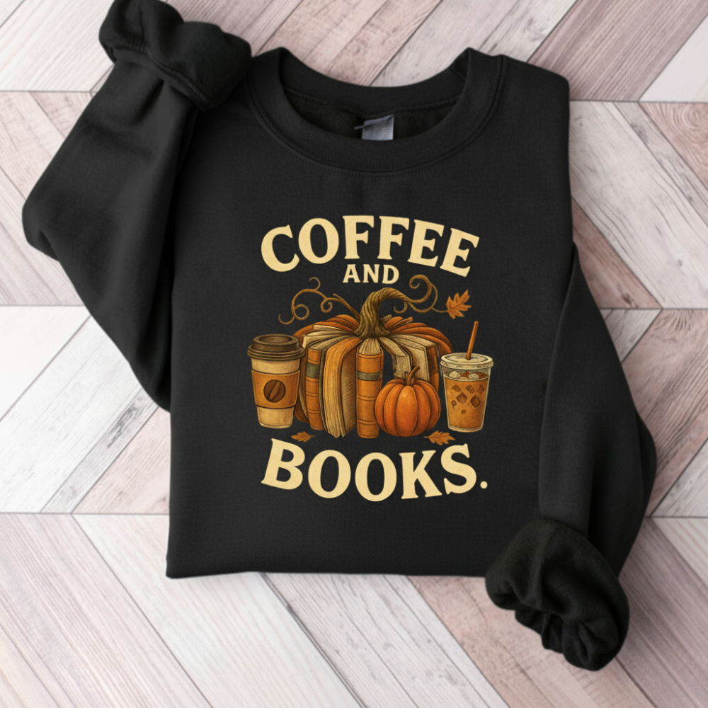 Coffee and Books Cozy Reader T-Shirt/Sweatshirt/Hooded Sweatshirt • Book Club Gift for Women • Autumn Coffee Lover Graphic Tee