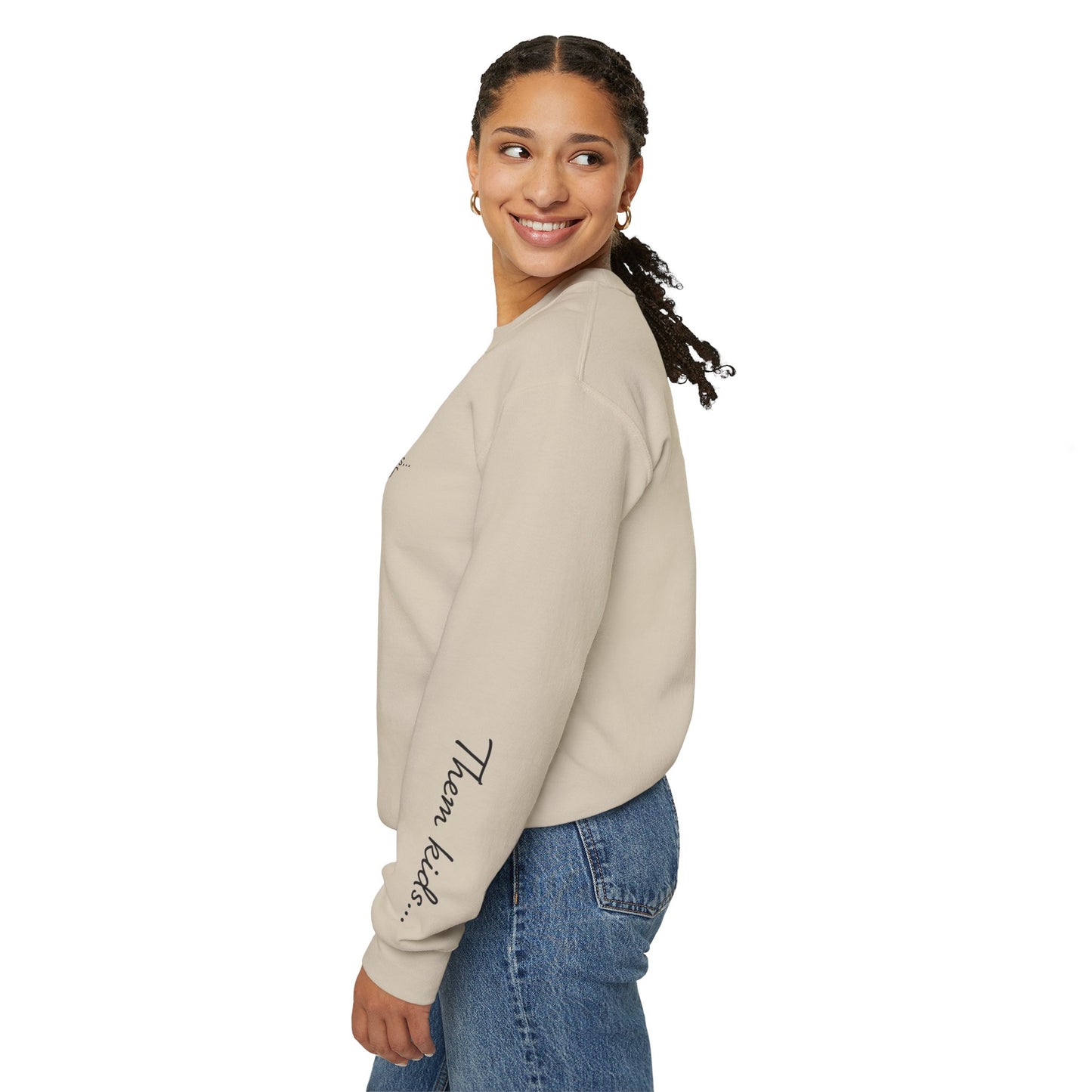 Most Days Motherhood Sweatshirt • Vertical Sleeve “Them Kids…” Script • Funny Mom Shirt • Boutique Cream Pullover • Cozy Minimalist Momlife Crewneck • Parent Humor Gift