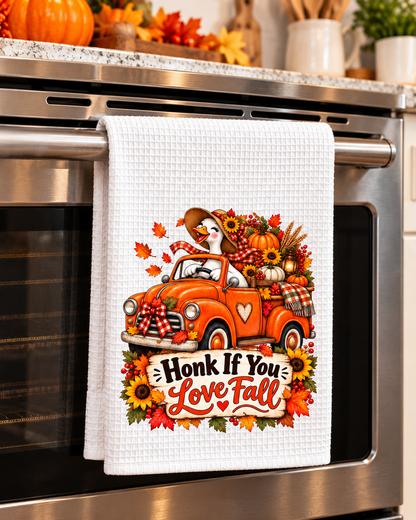 Honk If You Love Fall Waffle Weave Kitchen Hand Towel