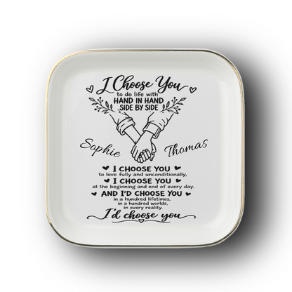 Personalized "I Choose You" Jewelry Dish – Minimal Botanical Couple Gift