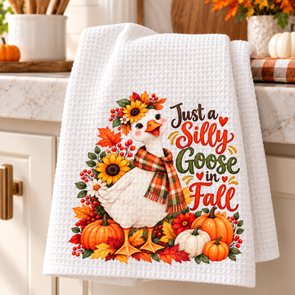 Just a Silly Goose in Fall Waffle Weave Kitchen Hand Towel