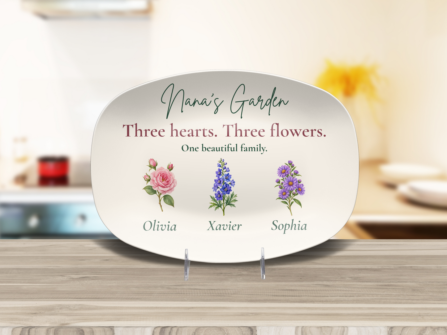 Personalized Nana’s Garden Birth Flower Platter – Custom Grandchildren Gift