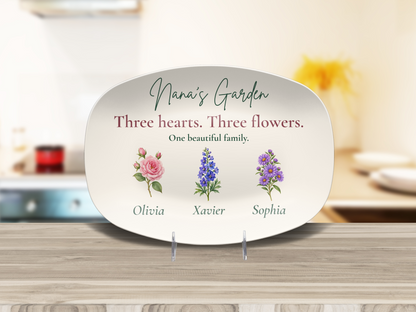 Personalized Nana’s Garden Birth Flower Platter – Custom Grandchildren Gift