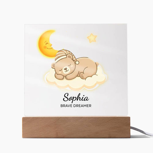 Personalized Dreamy Moon Bear LED Night Light with Name | Custom Nursery Decor for Kids, Baby Room Gift, Birthday or Baby Shower Keepsake