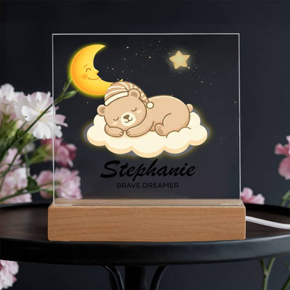 Personalized Dreamy Moon Bear LED Night Light with Name | Custom Nursery Decor for Kids, Baby Room Gift, Birthday or Baby Shower Keepsake