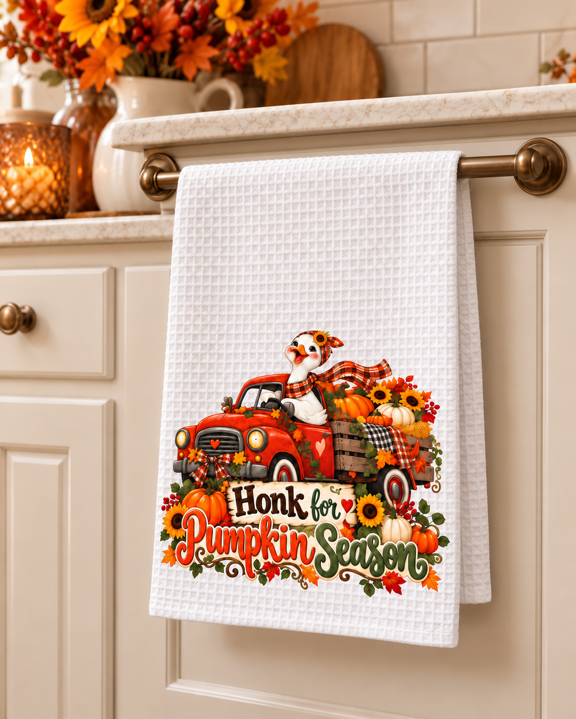 Honk for Pumpkin Season Waffle Weave Kitchen Hand Towel