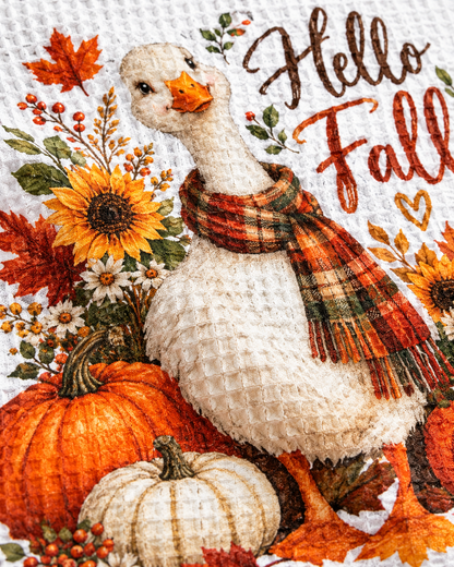 Hello Fall Goose Waffle Weave Kitchen Hand Towel