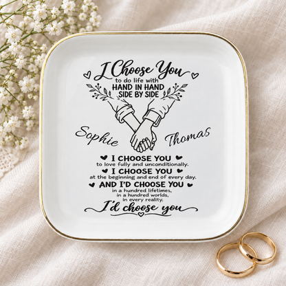 Personalized "I Choose You" Jewelry Dish – Minimal Botanical Couple Gift