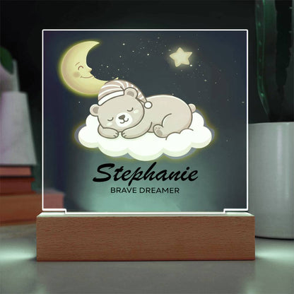 Personalized Dreamy Moon Bear LED Night Light with Name | Custom Nursery Decor for Kids, Baby Room Gift, Birthday or Baby Shower Keepsake