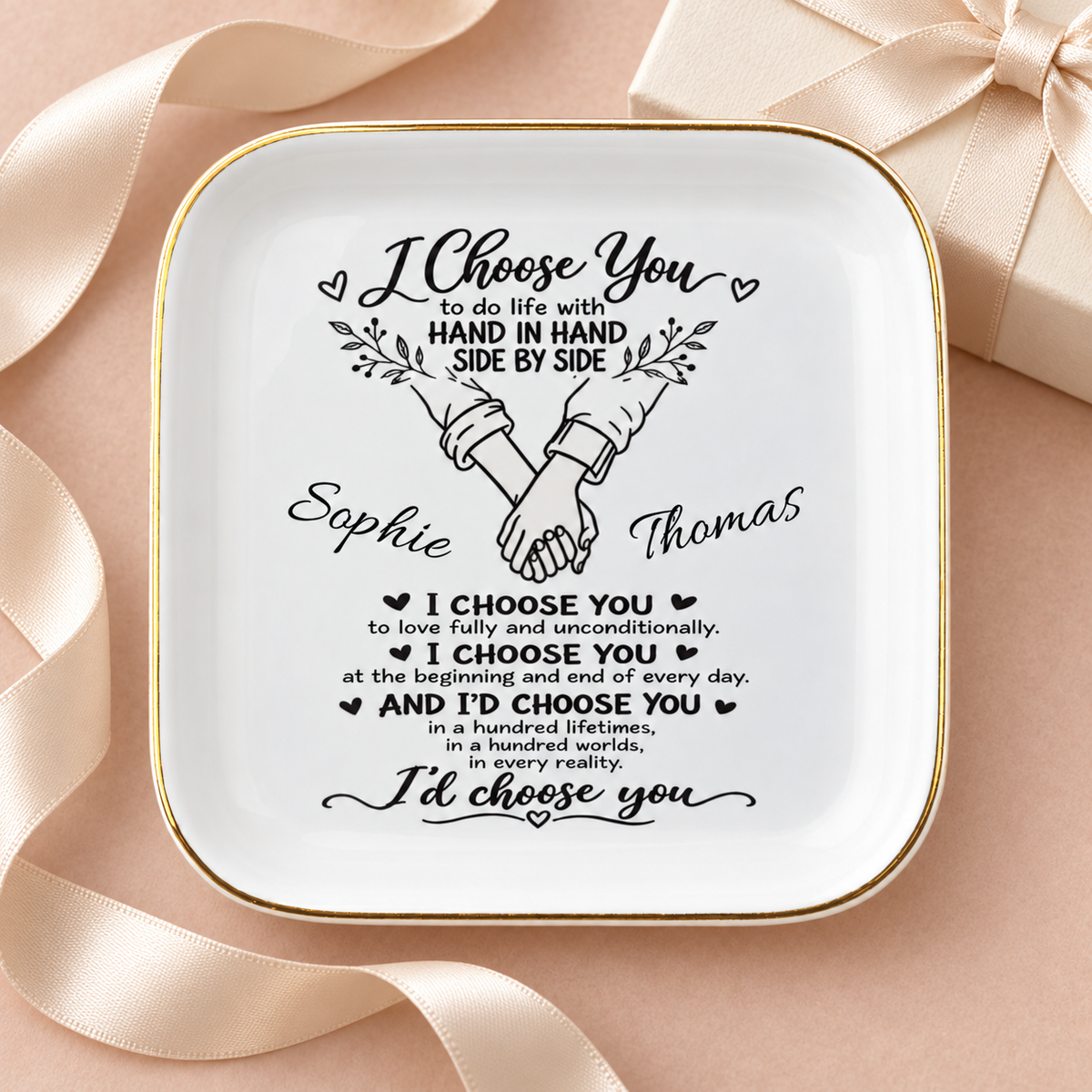Personalized "I Choose You" Jewelry Dish – Minimal Botanical Couple Gift