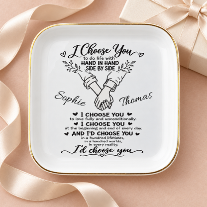 Personalized "I Choose You" Jewelry Dish – Minimal Botanical Couple Gift