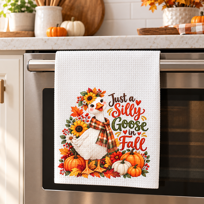 Just a Silly Goose in Fall Waffle Weave Kitchen Hand Towel
