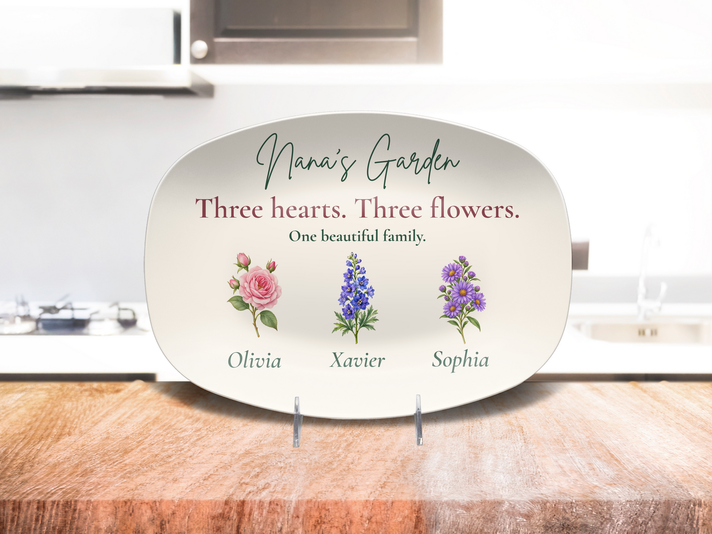 Personalized Nana’s Garden Birth Flower Platter – Custom Grandchildren Gift