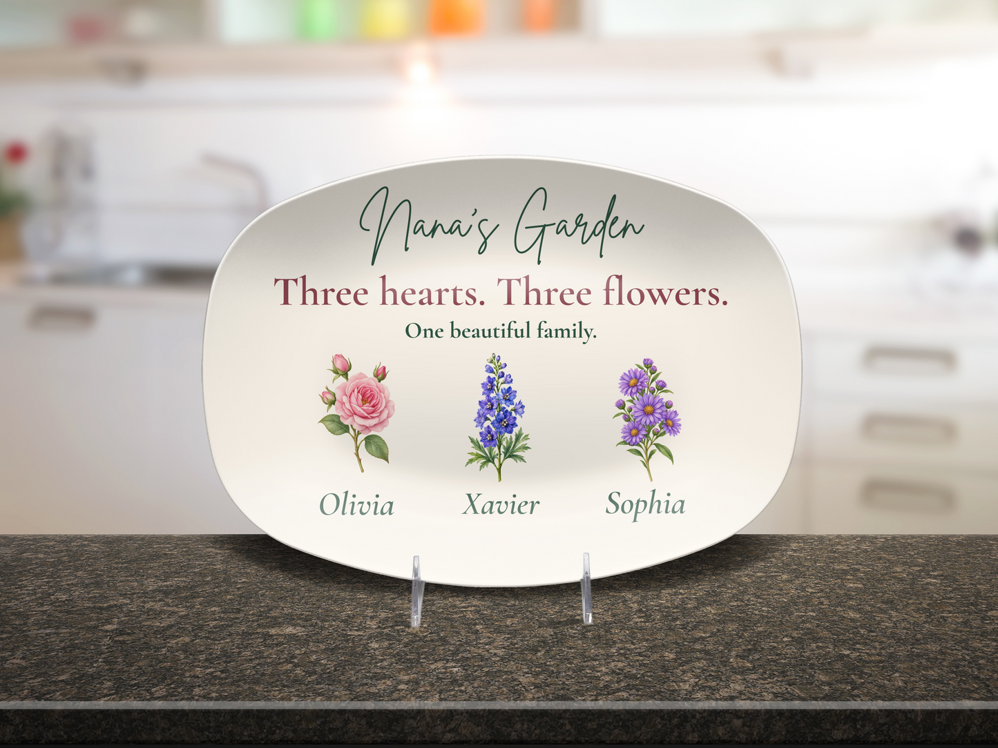 Personalized Nana’s Garden Birth Flower Platter – Custom Grandchildren Gift