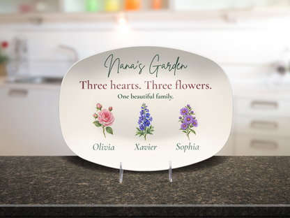 Personalized Nana’s Garden Birth Flower Platter – Custom Grandchildren Gift