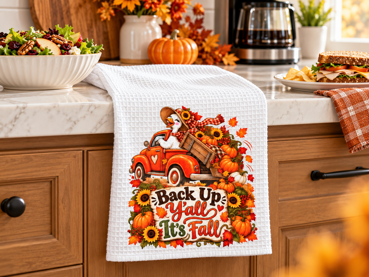 Back Up Y’all It’s Fall Waffle Weave Kitchen Hand Towel