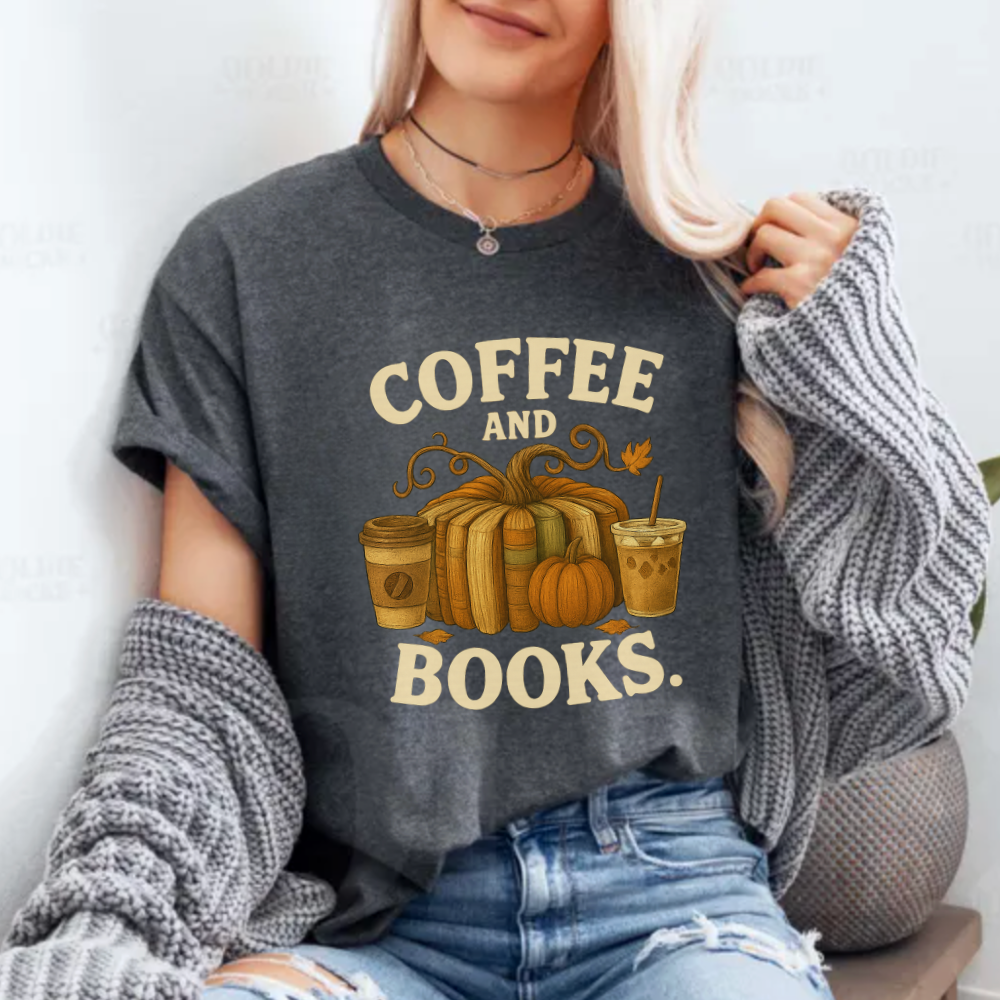 Coffee and Books Cozy Reader T-Shirt/Sweatshirt/Hooded Sweatshirt • Book Club Gift for Women • Autumn Coffee Lover Graphic Tee