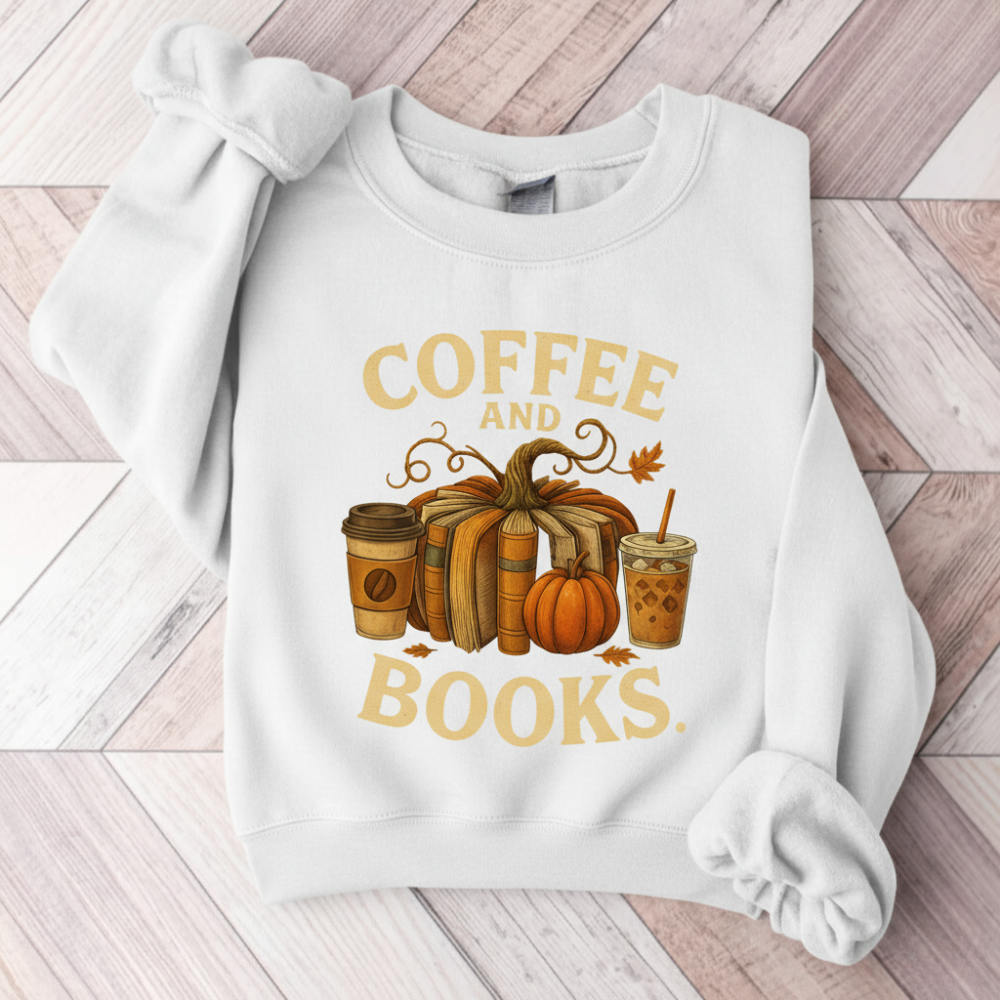 Coffee and Books Cozy Reader T-Shirt/Sweatshirt/Hooded Sweatshirt • Book Club Gift for Women • Autumn Coffee Lover Graphic Tee