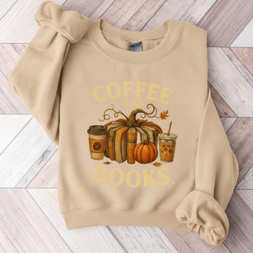 Coffee and Books Cozy Reader T-Shirt/Sweatshirt/Hooded Sweatshirt • Book Club Gift for Women • Autumn Coffee Lover Graphic Tee