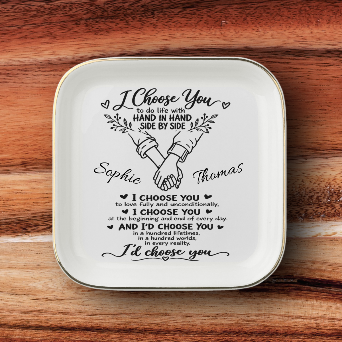 Personalized "I Choose You" Jewelry Dish – Minimal Botanical Couple Gift