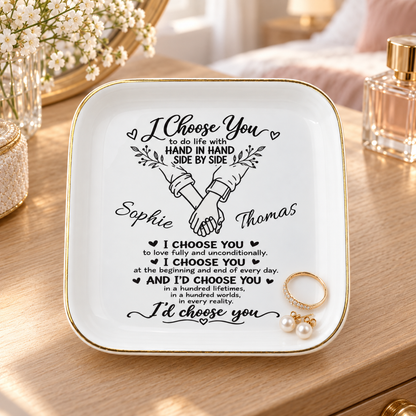 Personalized "I Choose You" Jewelry Dish – Minimal Botanical Couple Gift