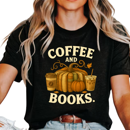 Coffee and Books Cozy Reader T-Shirt/Sweatshirt/Hooded Sweatshirt • Book Club Gift for Women • Autumn Coffee Lover Graphic Tee