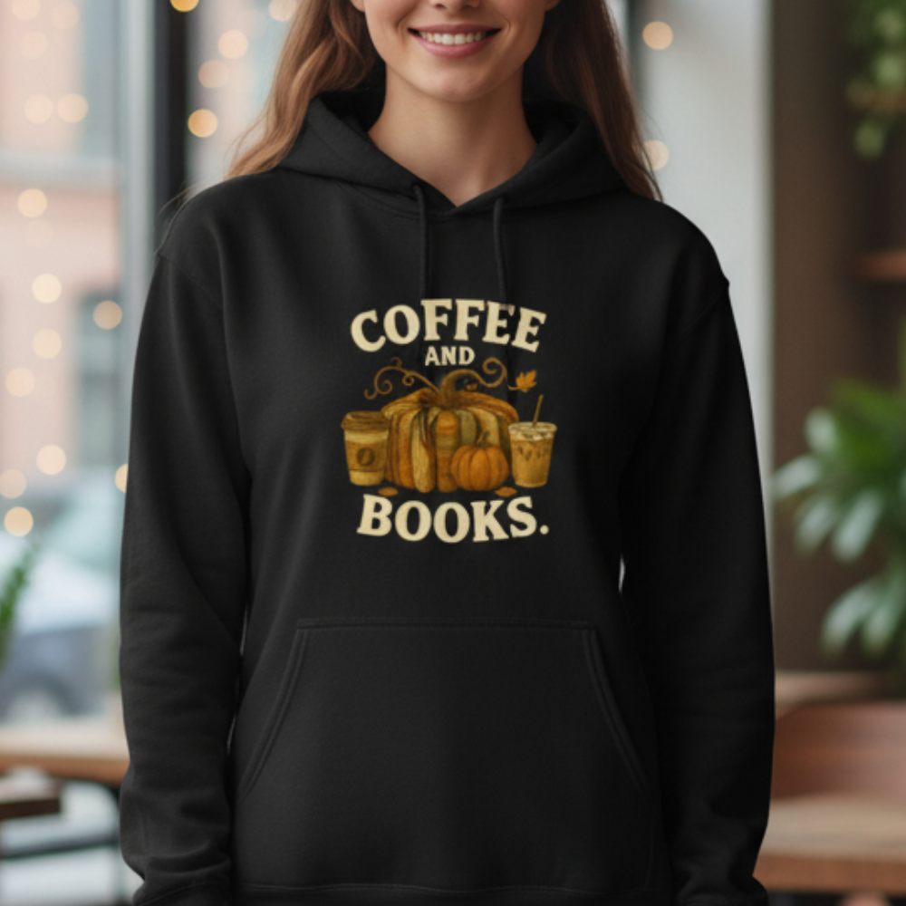 Coffee and Books Cozy Reader T-Shirt/Sweatshirt/Hooded Sweatshirt • Book Club Gift for Women • Autumn Coffee Lover Graphic Tee