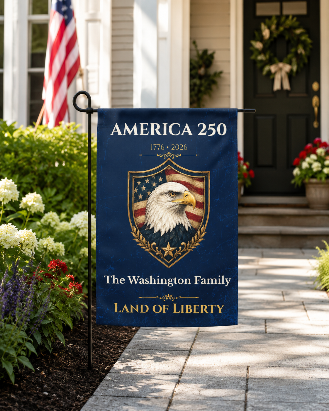 Personalized America 250 Garden Flag – Custom Family Name