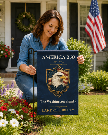 Personalized America 250 Garden Flag – Custom Family Name