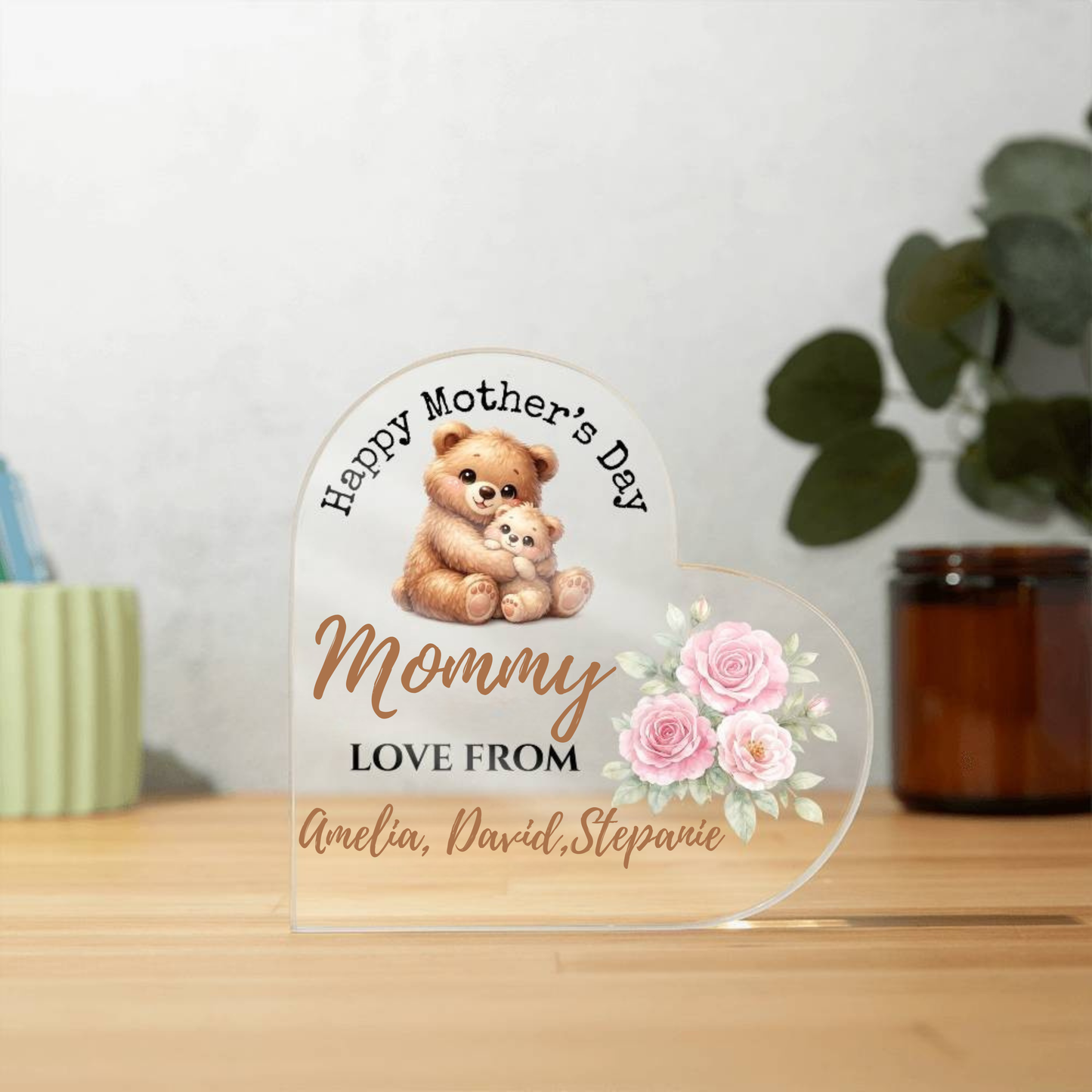 Personalized “Mother's Day” Acrylic Heart Plaque | Custom Name Mother’s Day Gift from Kids | Gift for Mom, Mommy, Mama, Grandma