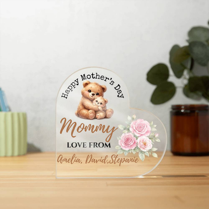 Personalized “Mother's Day” Acrylic Heart Plaque | Custom Name Mother’s Day Gift from Kids | Gift for Mom, Mommy, Mama, Grandma