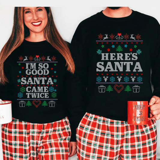 Matching Couples Ugly Christmas Sweater | I'm So Good/Here's Santa