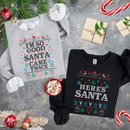 Matching Couples Ugly Christmas Sweater | I'm So Good/Here's Santa