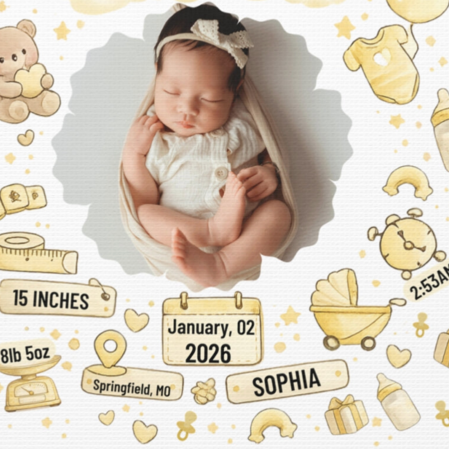 First Mother’s Day Keepsake Canvas – Personalized Baby Birth Stats Gift for New Mom