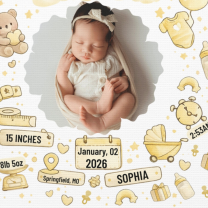 First Mother’s Day Keepsake Canvas – Personalized Baby Birth Stats Gift for New Mom