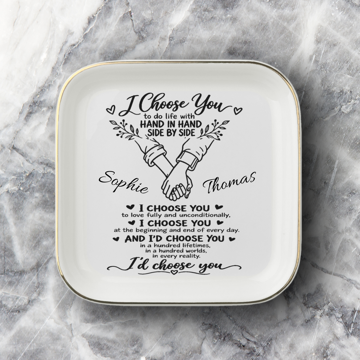 Personalized "I Choose You" Jewelry Dish – Minimal Botanical Couple Gift