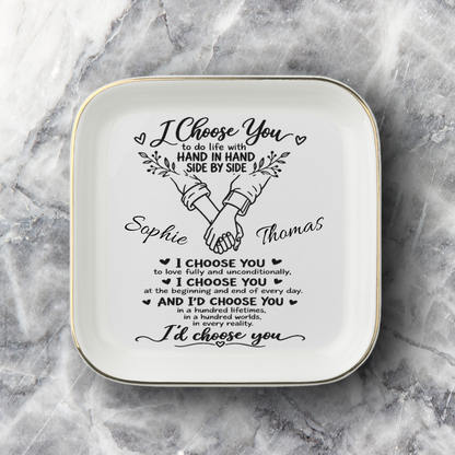 Personalized "I Choose You" Jewelry Dish – Minimal Botanical Couple Gift