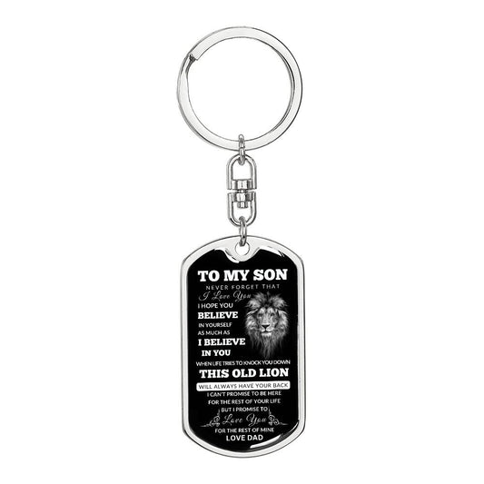 TO MY SON | THIS OLD LION DOG TAG KEYCHAIN