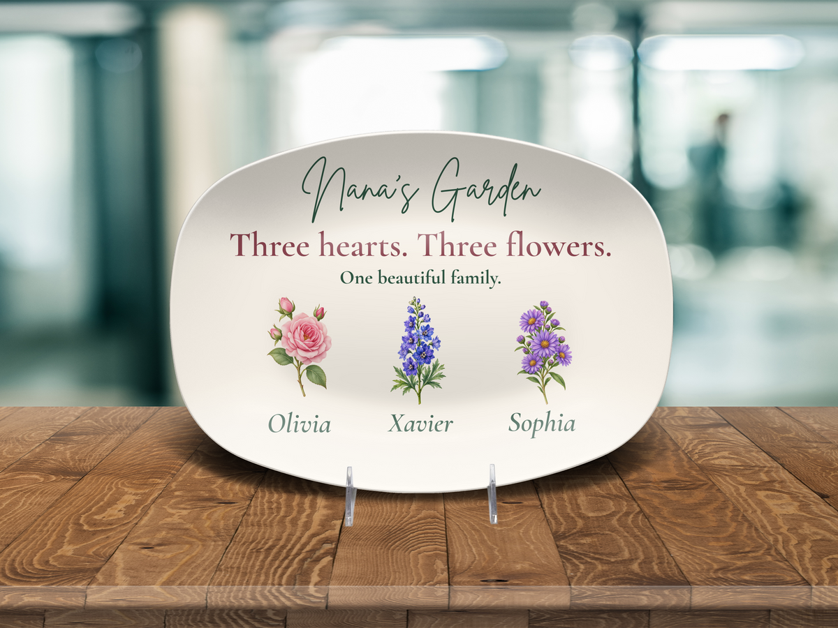 Personalized Nana’s Garden Birth Flower Platter – Custom Grandchildren Gift