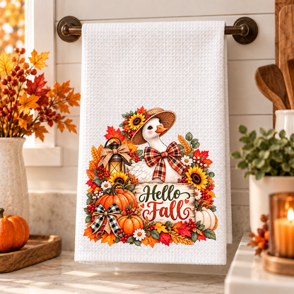 Hello Fall Goose Waffle Weave Kitchen Hand Towel