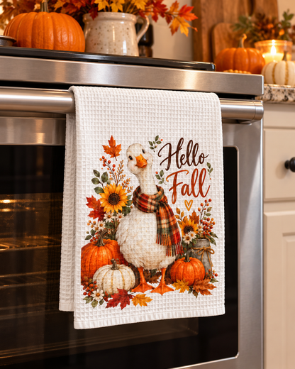 Hello Fall Goose Waffle Weave Kitchen Hand Towel