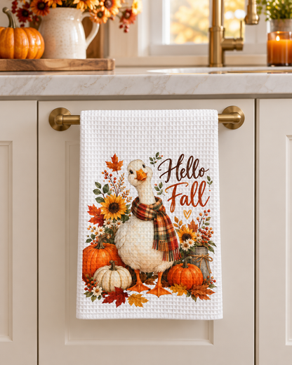 Hello Fall Goose Waffle Weave Kitchen Hand Towel
