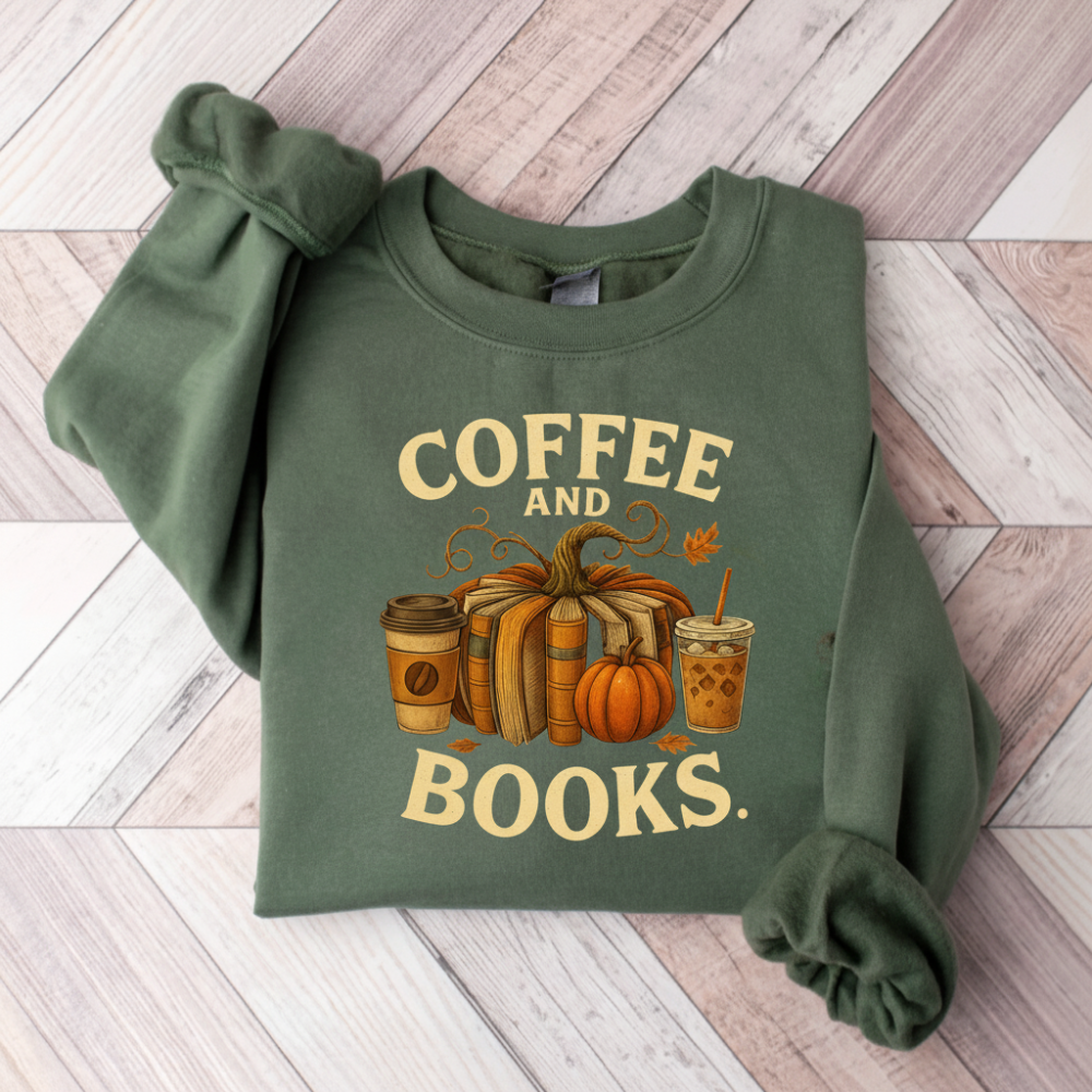 Coffee and Books Cozy Reader T-Shirt/Sweatshirt/Hooded Sweatshirt • Book Club Gift for Women • Autumn Coffee Lover Graphic Tee