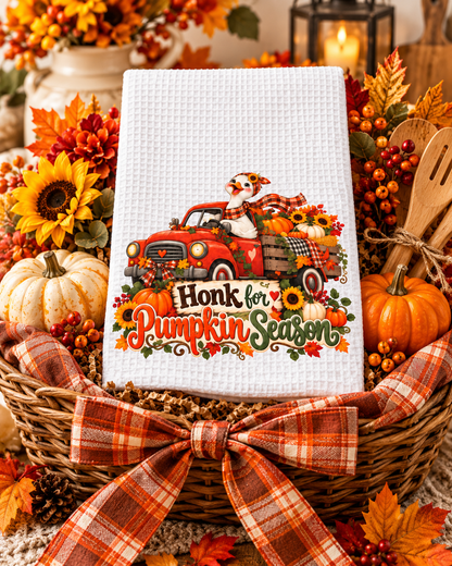 Honk for Pumpkin Season Waffle Weave Kitchen Hand Towel