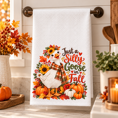 Just a Silly Goose in Fall Waffle Weave Kitchen Hand Towel