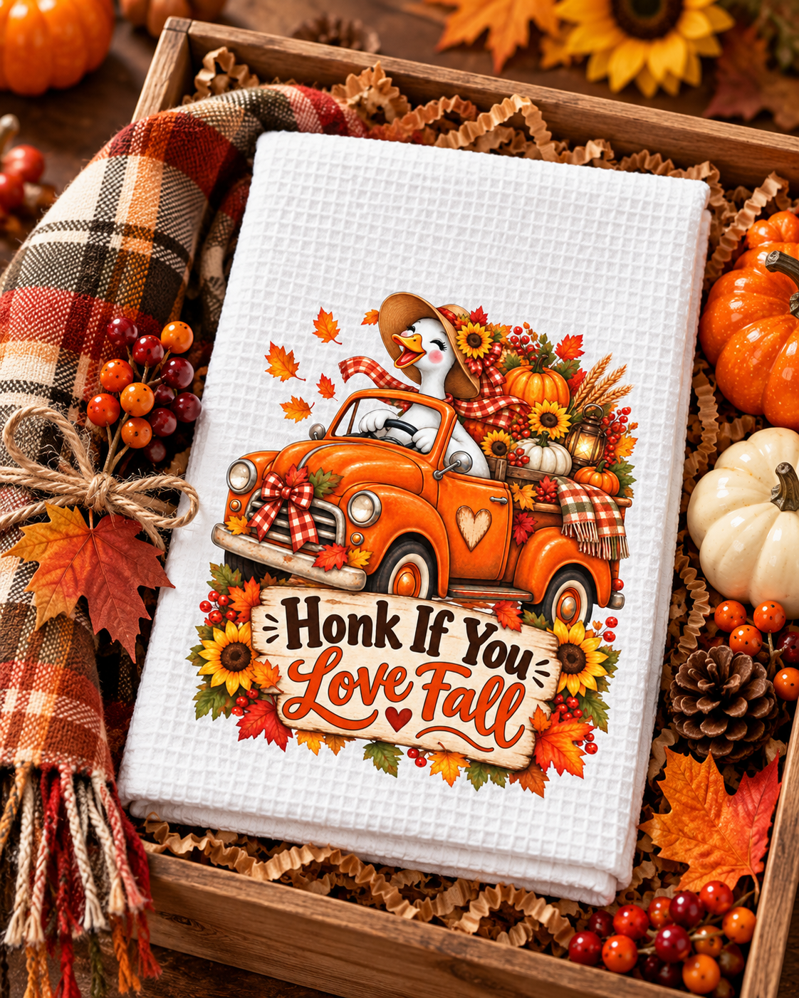 Honk If You Love Fall Waffle Weave Kitchen Hand Towel