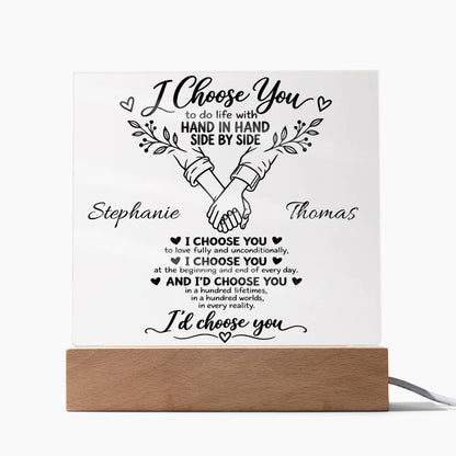 Personalized "I Choose You" Acrylic Plaque – Minimal Botanical Couple LED Gift